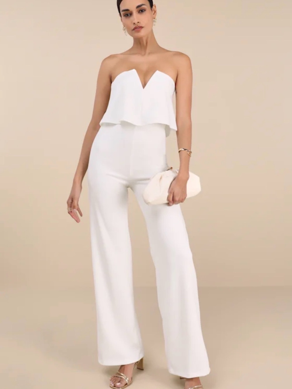Lulus Power Of Love White Strapless Jumpsuit - Size L